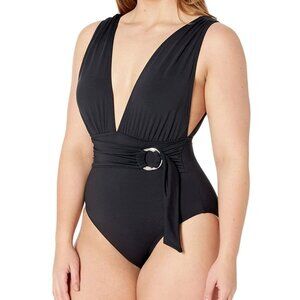 NWT Michael Kors Women's Plunge Wrap-Front One-Piece Black Size 4 $130 9B679